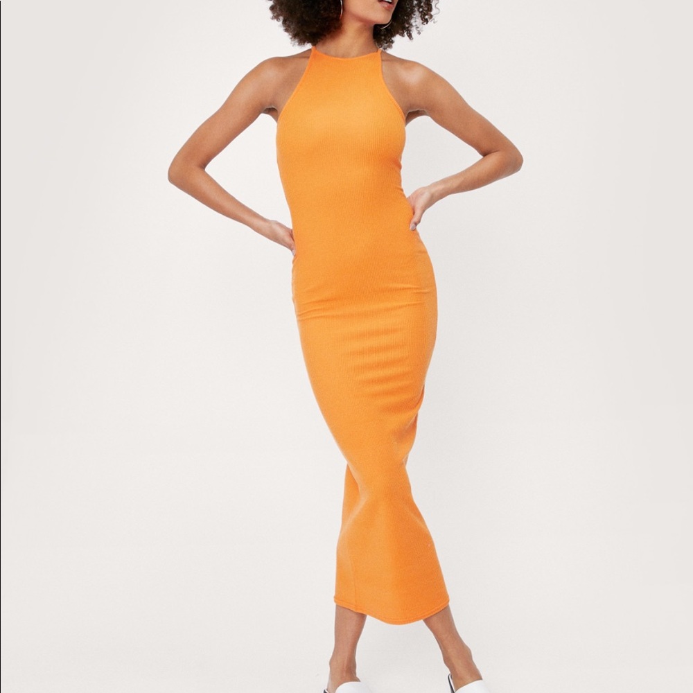 Nasty Gal Orange Halter Maxi Dress